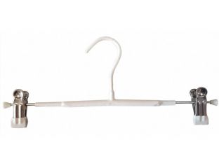 Вешалки плечики тремпеля с прищепками для брюк и юбок 35 см (хром+белый силикон)